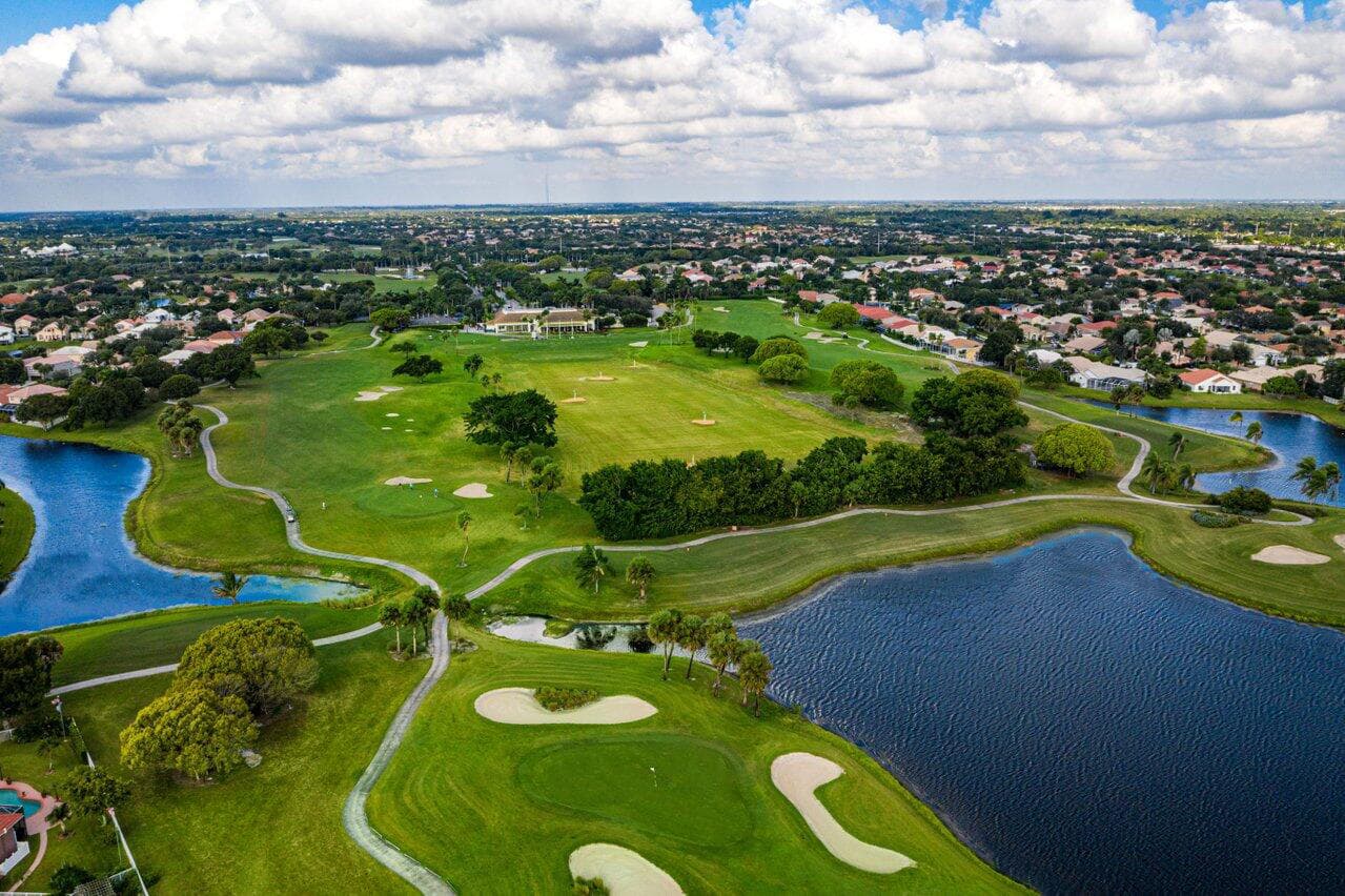 Aerial view of the Winston Trails golf community in Palm Beach County